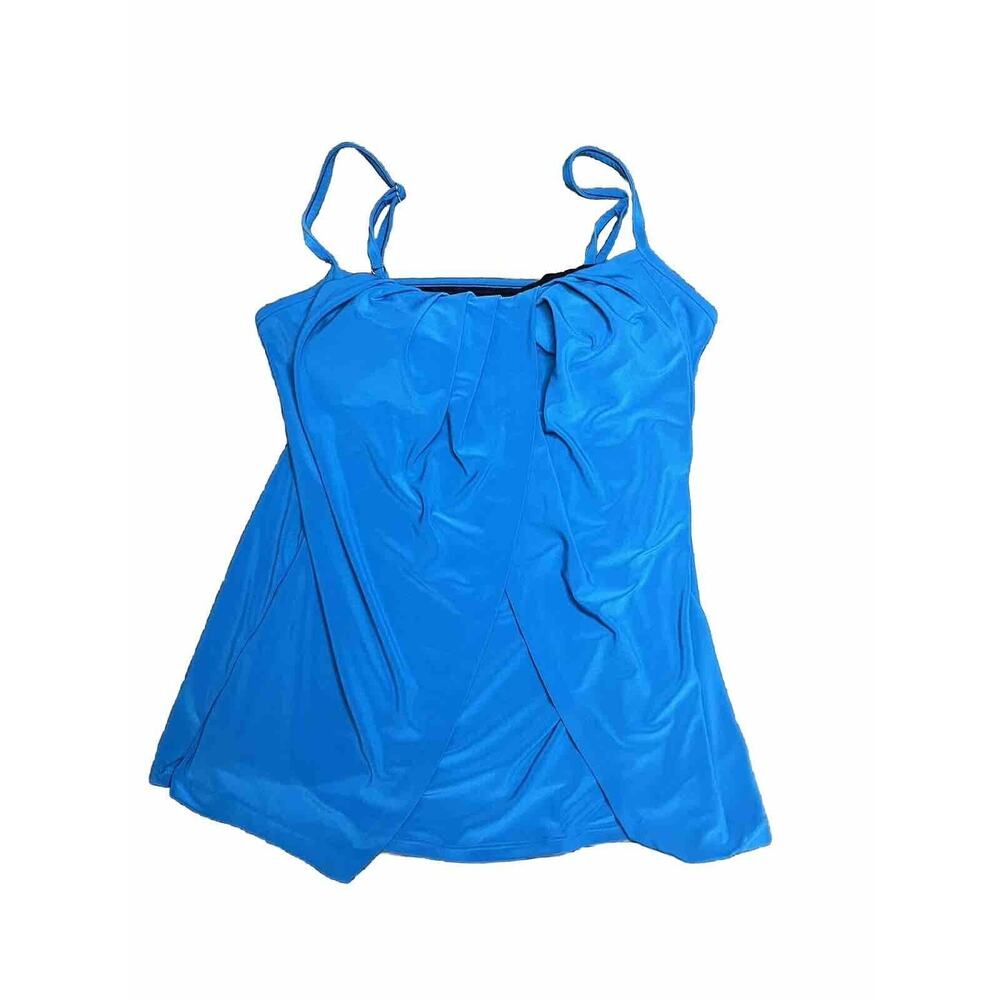 Miraclesuit Rock Solid Marina Tankini Draped Top Padded Blue Women's Size 10